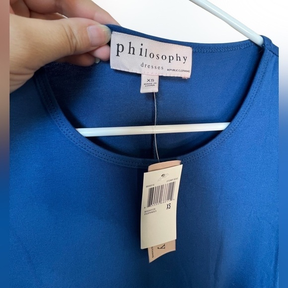 𝅺NWT Philosophy Elbow Sleeve Crew Neck Swing Dress Blue XS with side pockets - Picture 5 of 10